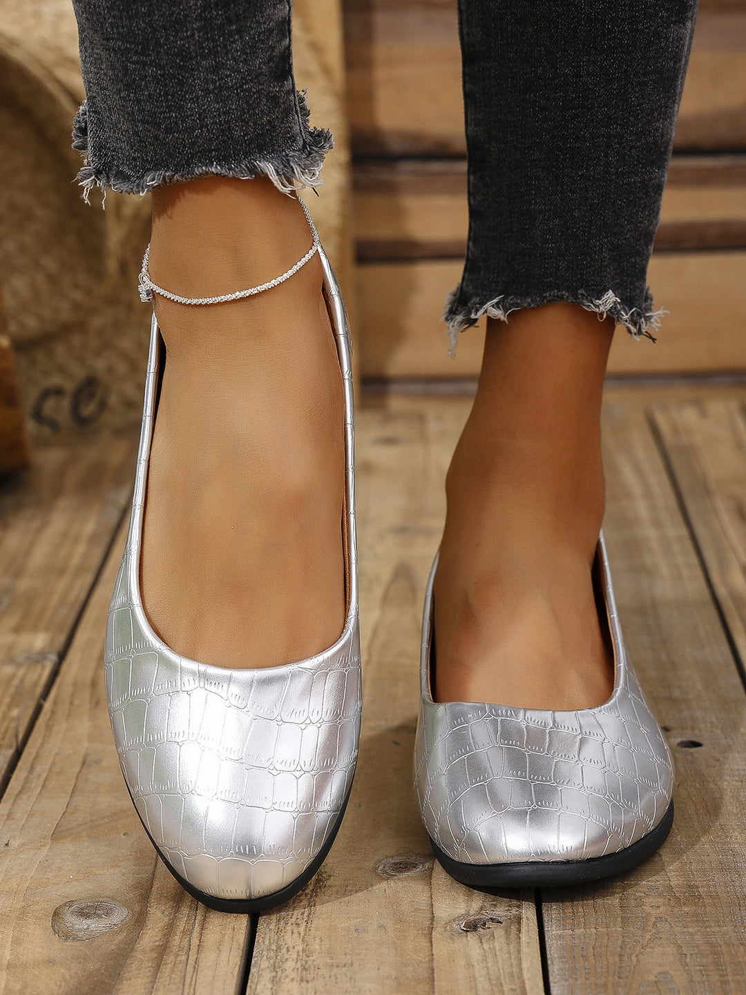 Damen Komfortable Ballerinas mit elegantem Krokodilmuster R&B