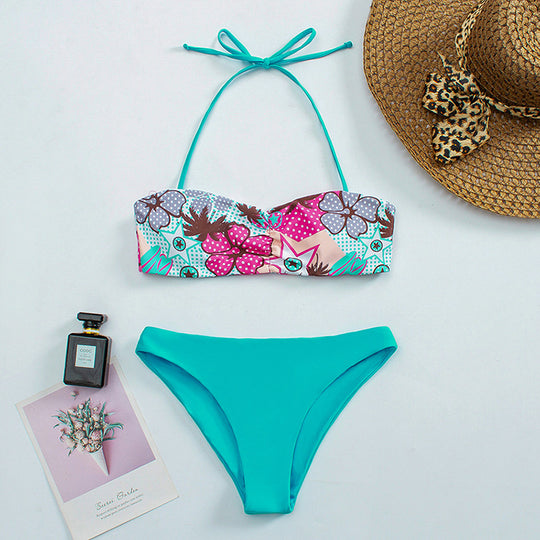 Damen Bandeau-Bikini mit floralem Muster und rutschfestem Design R&B