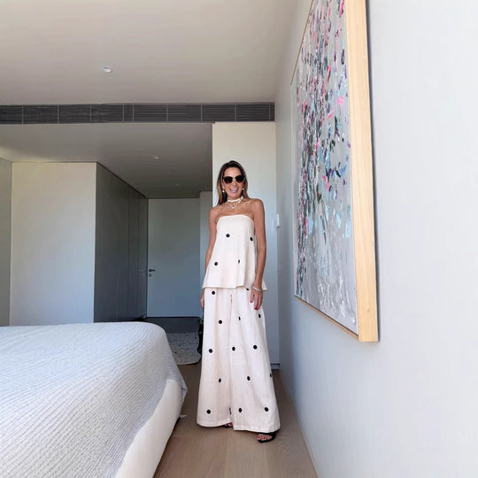 Damen Set aus ärmellosem Top und weitem Hosen mit Punkten R&B