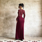 Damen Elegantes Langarm-Spitzenkleid mit tailliertem Design