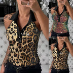 Damen Glitzerndes Poloshirt mit Leopardenmuster