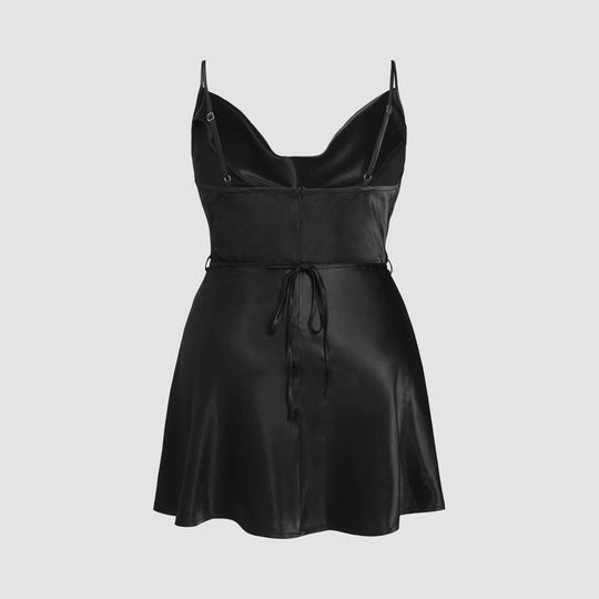 Damen elegantes Satin-Kleid mit verstellbaren Trägern und Taillenband R&B