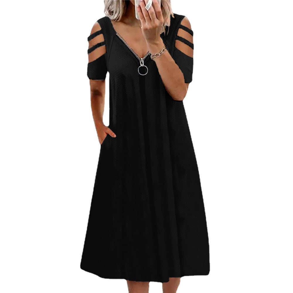 Damen Kleid mit offenen Schultern und tiefem V-Ausschnitt R&B