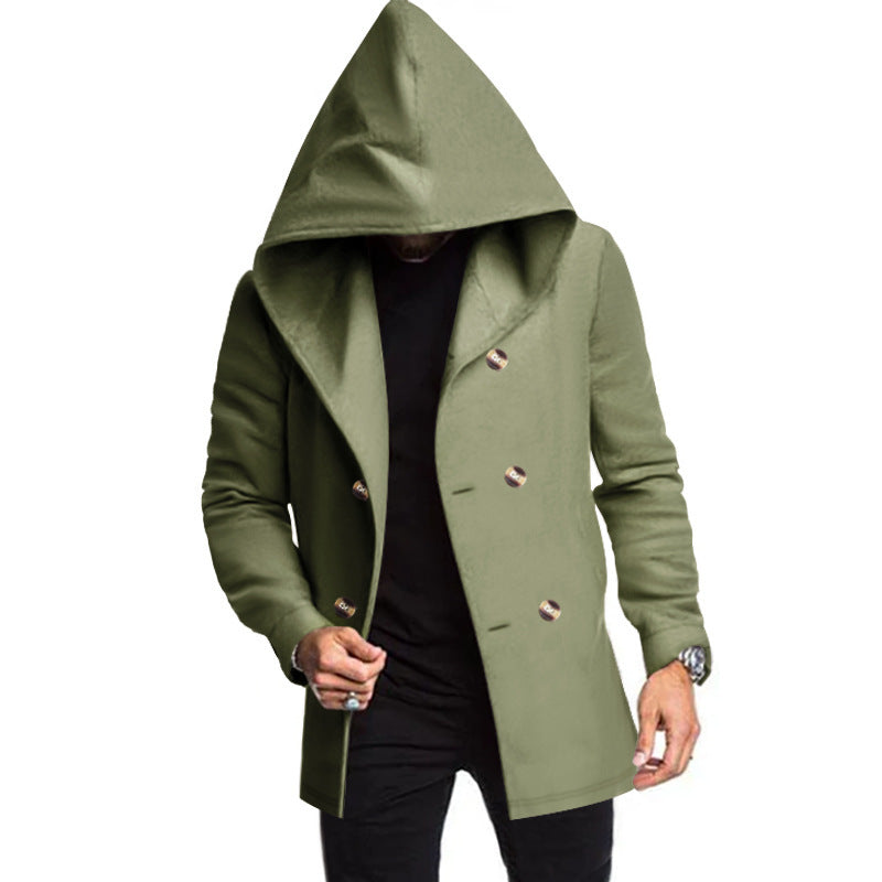 Herren modischer Mantel mit Kapuze und doppelter Knopfreihe R&B