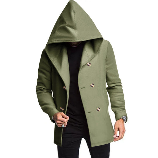 Herren modischer Mantel mit Kapuze und doppelter Knopfreihe R&B