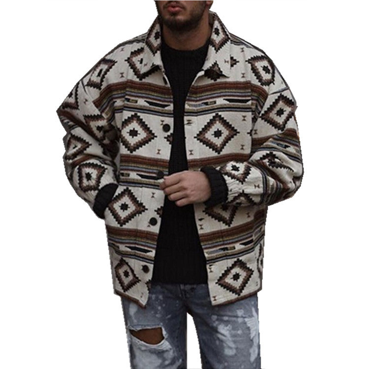 Herren gestepptes Shirtjacke mit auffälligem geometrischem Muster