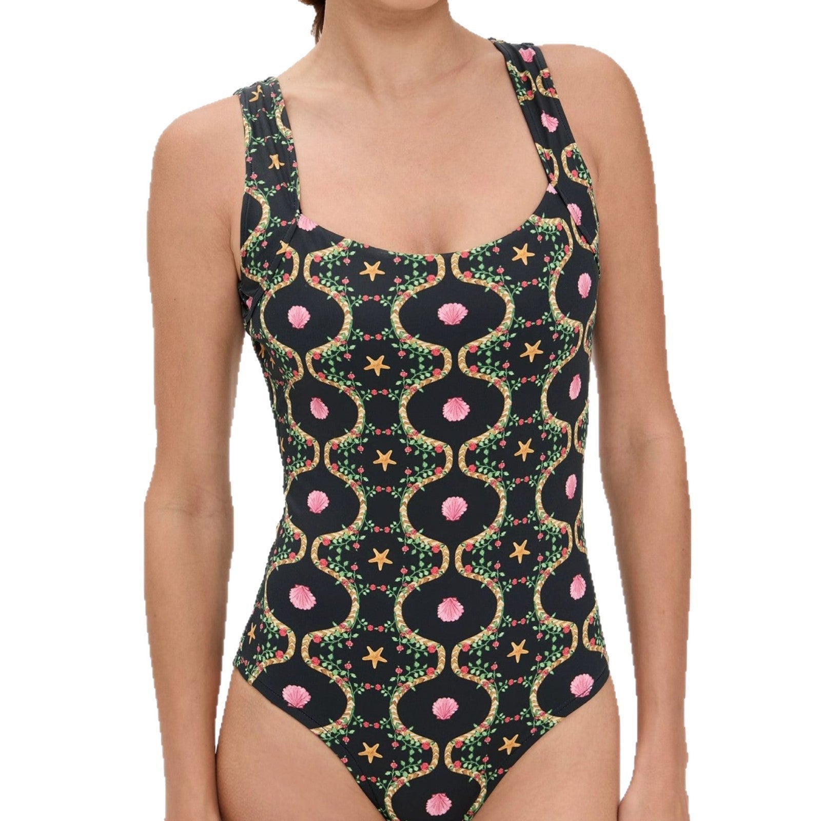 Damen Einteiler Badeanzug mit floralem Design und breiten Trägern R&B