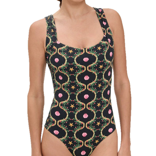 Damen Einteiler Badeanzug mit floralem Design und breiten Trägern R&B