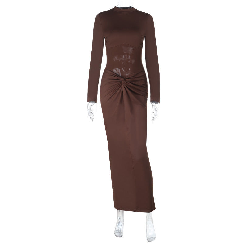 Damen elegantes Maxikleid mit einzigartigem Wickel-Design und langen Ärmeln R&B