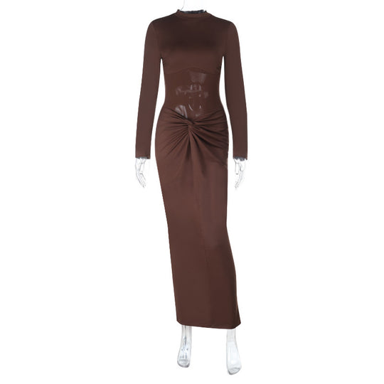 Damen elegantes Maxikleid mit einzigartigem Wickel-Design und langen Ärmeln R&B