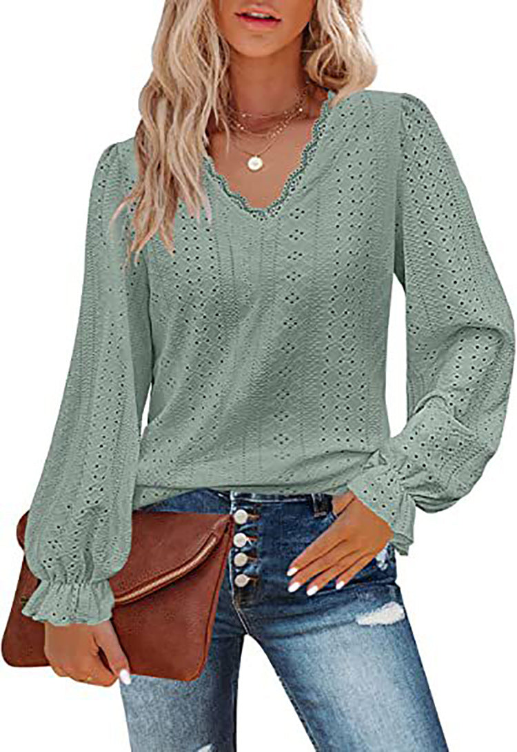 Damen lässige Bluse mit romantischem Spitzenmuster R&B