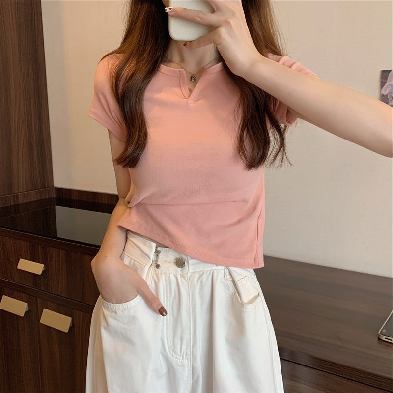 Damen Cropped T-Shirt mit figurbetontem Schnitt und modernen Akzenten R&B