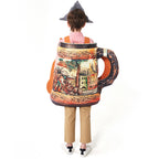 Unisex nan traditioneller keramischer Bierkrug mit Zinndeckel und handbemaltem Reliefmotiv R&B