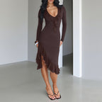 Damen charmantes Wickelkleid mit asymmetrischem Saum und Rüschendetails EB