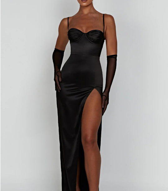 Damen Elegantes Abendkleid mit schmalem Schnitt und tiefem Schlitz R&B