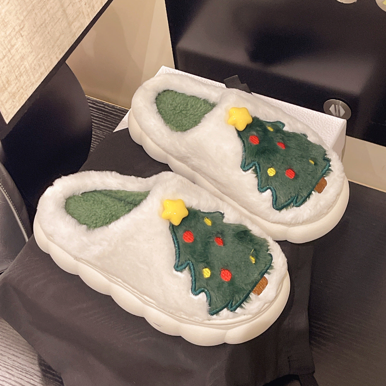Damen Hausschuhe mit festlichem Weihnachtsbaum-Design und kuscheligem Futter EB