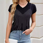 Damen Kurzarm Pullover mit schimmernden Strassdetails