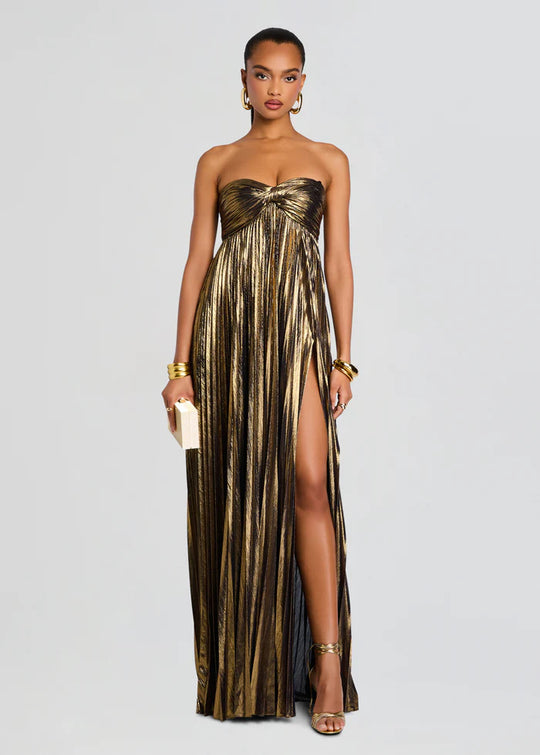 Damen Abendkleid mit schulterfreiem Design und elegantem Schlitz R&B