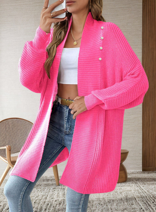 Damen Strickjacke mit dekorativen Knopfdetails und offenem Schnitt R&B