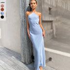 Damen Satin-Maxikleid mit schulterfreiem Design und elegantem Fall R&B