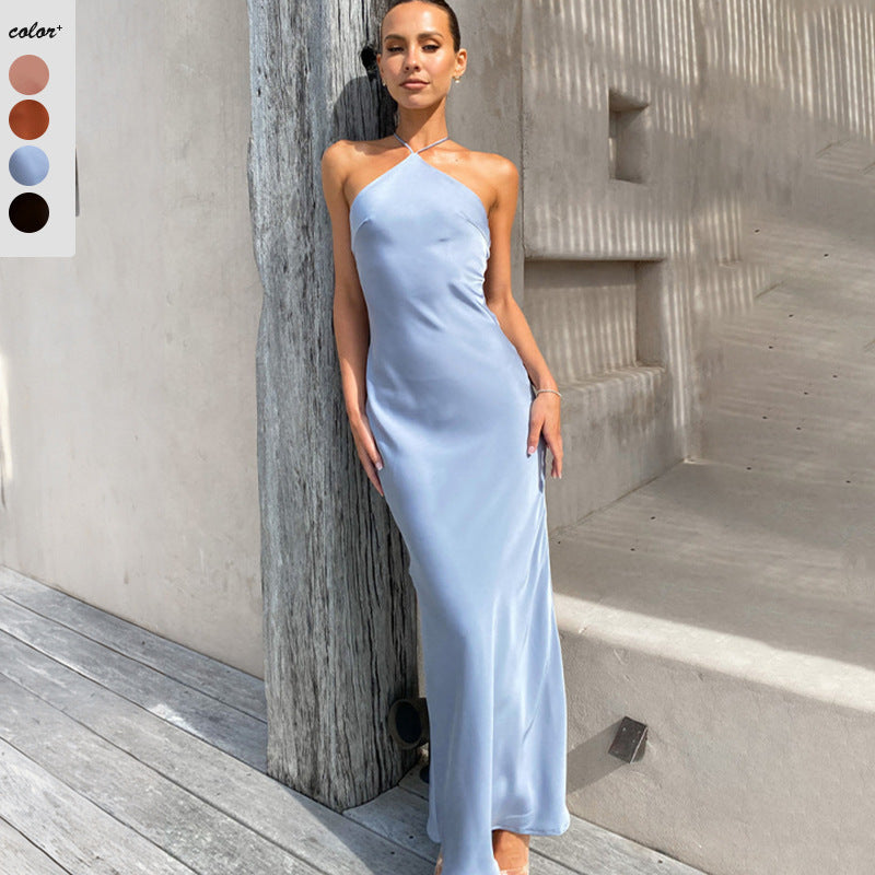 Damen Satin-Maxikleid mit schulterfreiem Design und elegantem Fall R&B