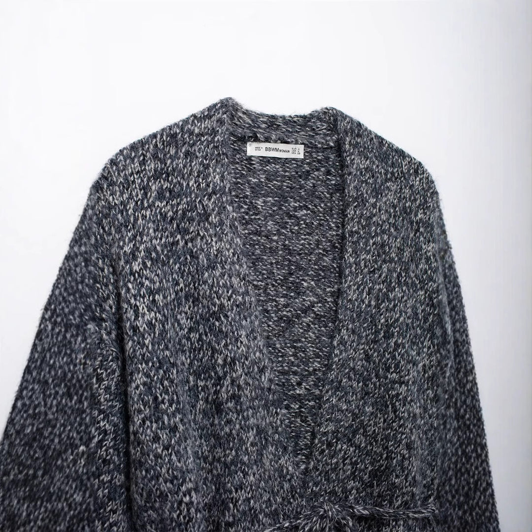 Damen Strickjacke mit Taillengürtel und weichem Material R&B