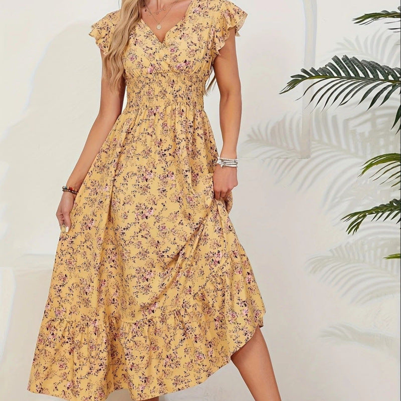 Damen Maxikleid mit floralem Design und voluminösen Ärmeln R&B