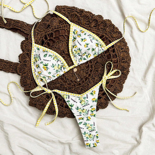 Damen Triangel-Bikini mit floralem Design und raffinierten Bindebändern R&B