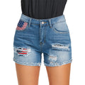 Damen Denim-Shorts mit einzigartigem Flaggen-Design und modischen Rissen R&B