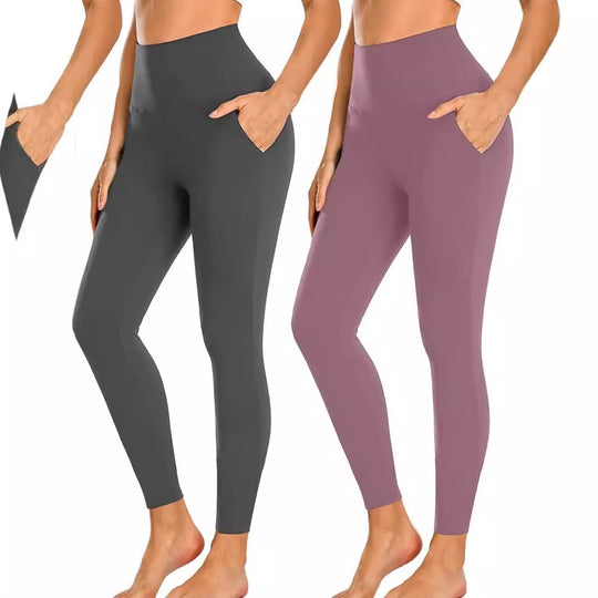 Damen Hochtaillierte Sportleggings mit Taschen R&B