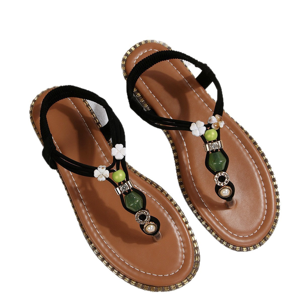 Damen Zehentrennersandalen mit dekorativen Perlenakzenten und komfortablem Fußbett