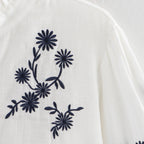 Damen Bestickte Bluse mit Stehkragen und langen Ärmeln R&B