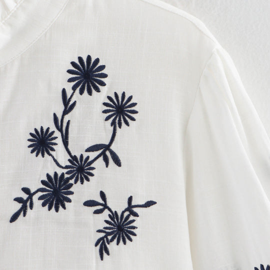 Damen Bestickte Bluse mit Stehkragen und langen Ärmeln R&B