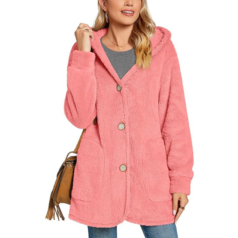 Damen Kuschelige Fleecejacke mit Kapuze und Taschen R&B