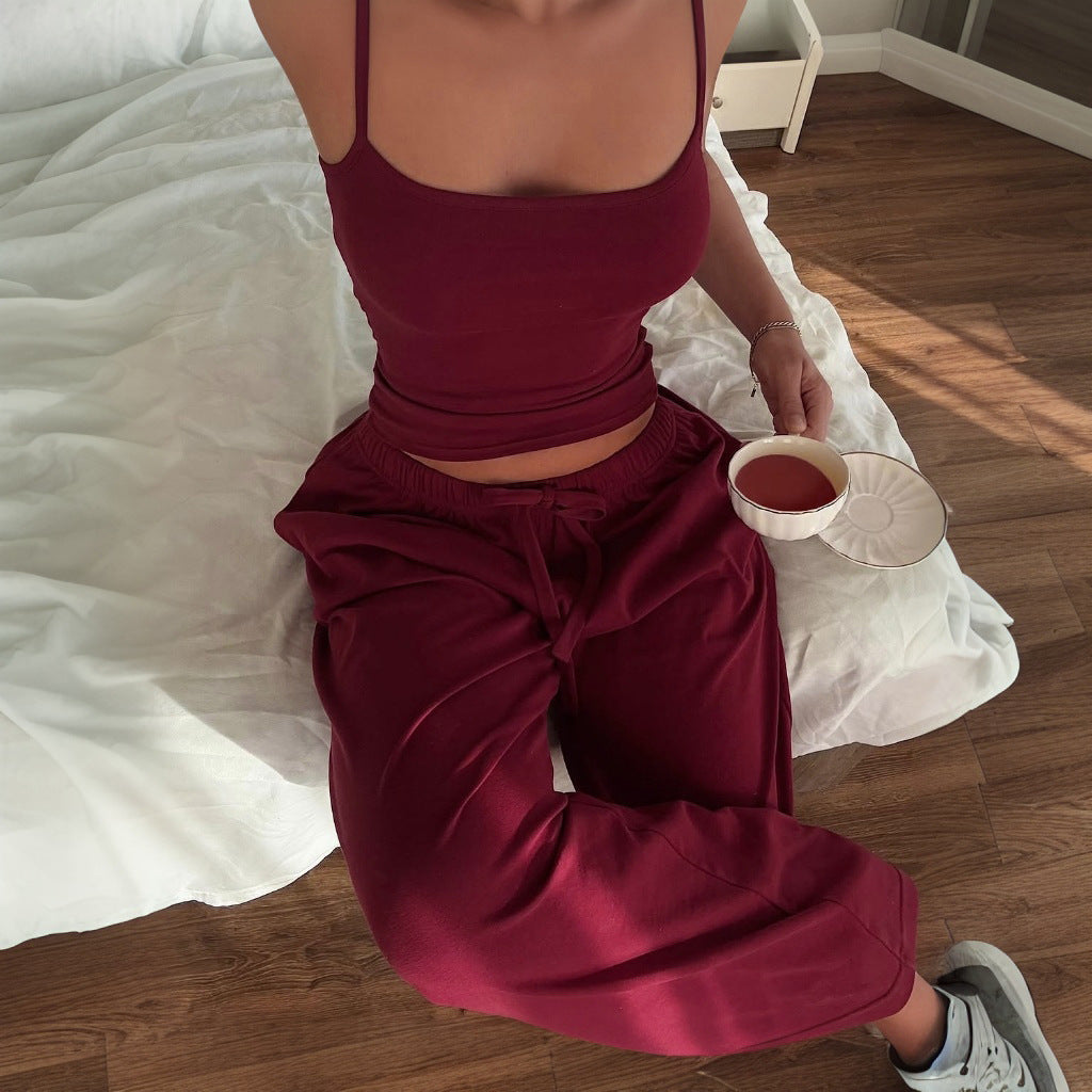 Damen Gemütliches und stylisches Lounge-Set mit weitem Bein und Trägeroberteil R&B