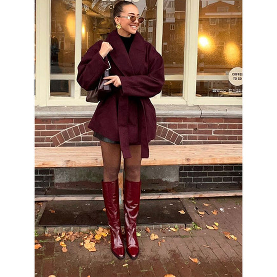 Damen Komfortabler Oversized-Mantel mit breitem Kragen R&B