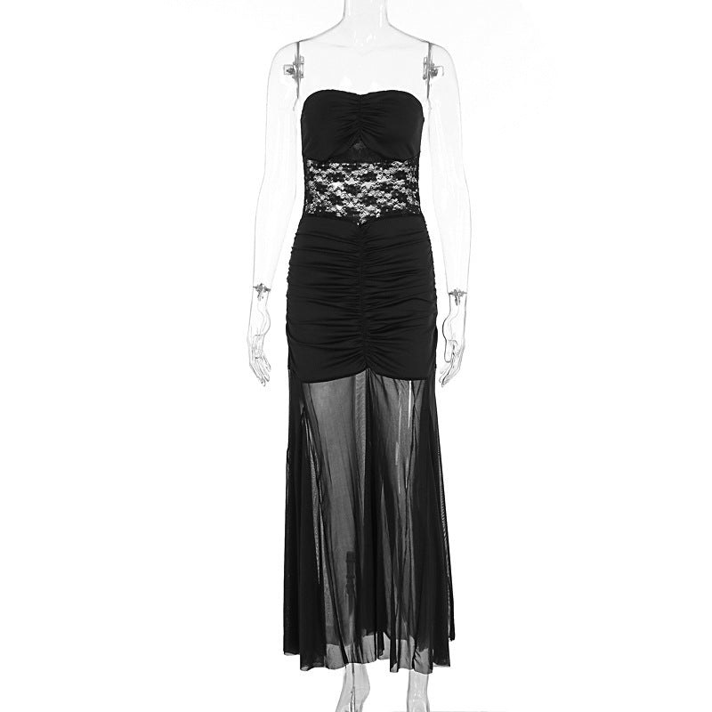 Damen Elegantes bodenlanges Kleid mit Spitzenakzenten R&B