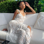 Damen Elegant geschnittenes Maxikleid mit Spitze und tiefem Schlitz R&B