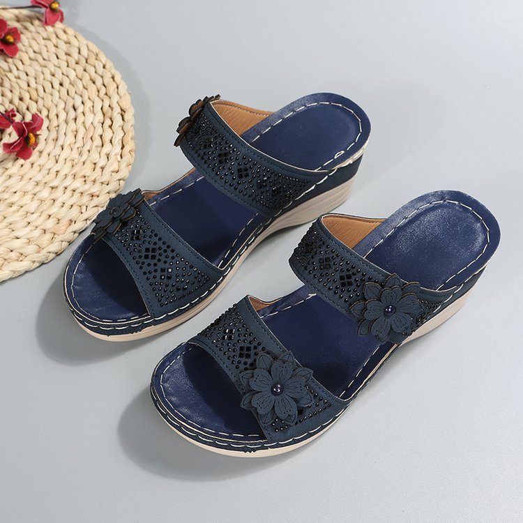 Damen stilvolle Wedge-Pantoletten mit floralen Akzenten R&B