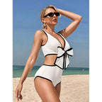 Damen Einteiler Badeanzug mit stilvollem Schleifendetail R&B