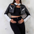 Damen modische cropped Kunstlederjacke R&B
