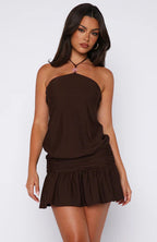 Damen Unterkleid mit verstellbarem Halterneck und Rüschensaum R&B