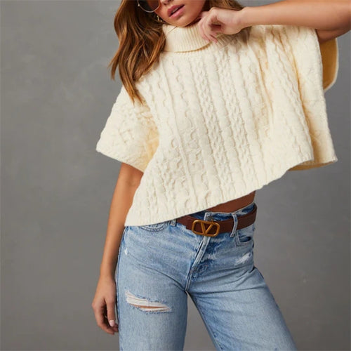 Damen Moderner Strickpullover mit hohem Kragen R&B