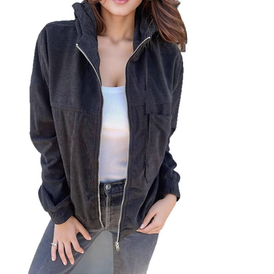 Damen lässige Cordjacke mit praktischen Taschen und elegantem Reißverschluss R&B