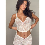 Damen Spitzen-Loungewear-Set mit floralem Design und verstellbaren Trägern R&B