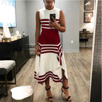 Damen asymmetrisches Maxikleid mit Streifenmuster R&B