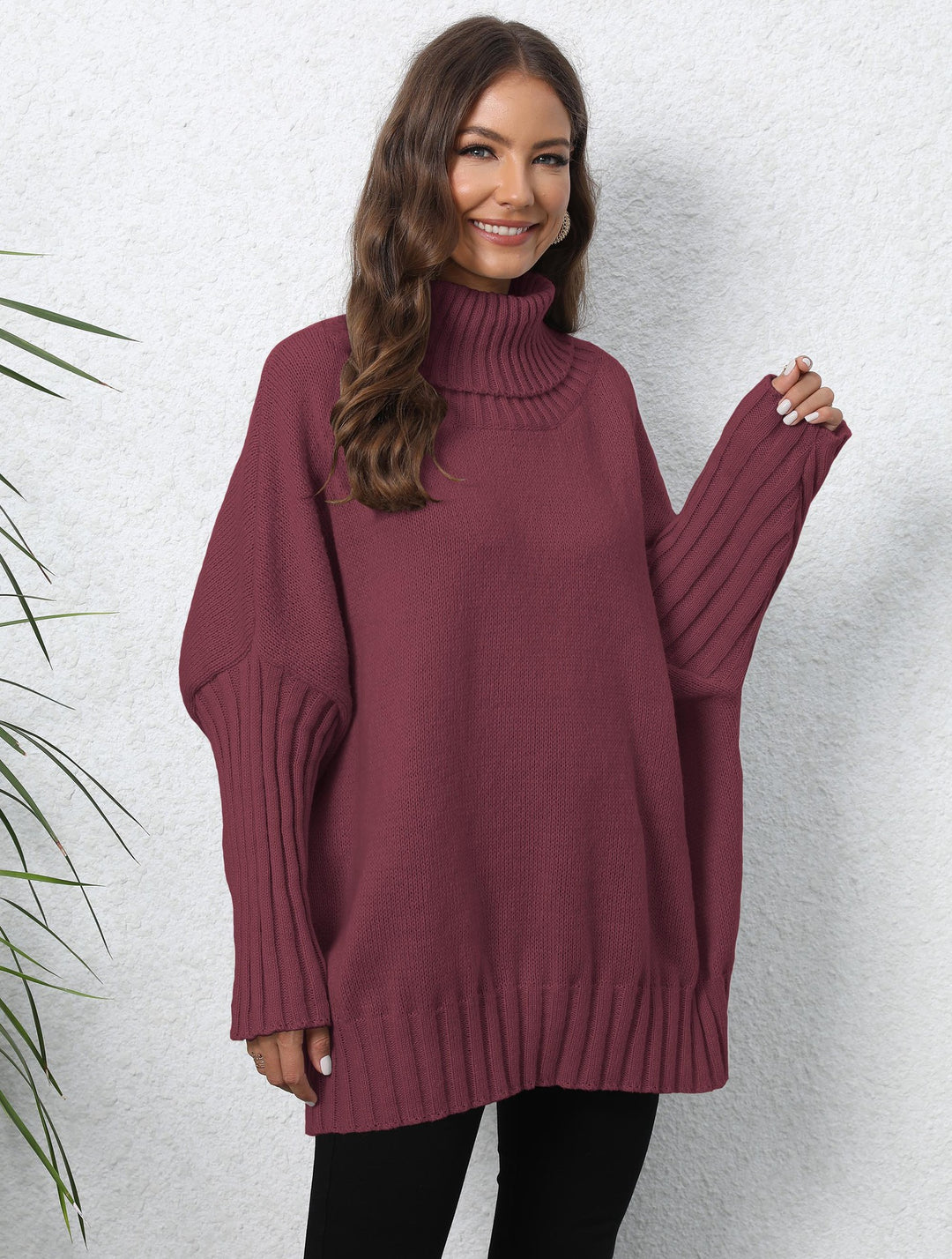 Damen Oversize Rollkragenpullover mit strukturiertem Strick R&B