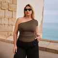 Damen asymmetrisches Wickeloberteil mit elegantem Rüschendesign R&B