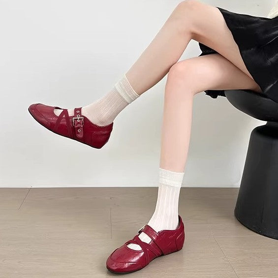 Damen elegante Schnür-Ballerinas mit modischem Riemchen-Design R&B