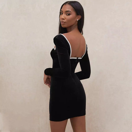 Damen V-Ausschnitt Samtkleid mit eleganten Details R&B